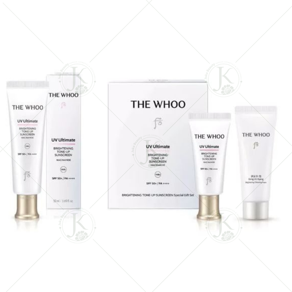  (HÀNG ORDER) Kem chống nắng nâng tone The Whoo UV Ultimate Brightening Tone Up Sunscreen Special Set (Tặng kèm sữa rửa mặt) 