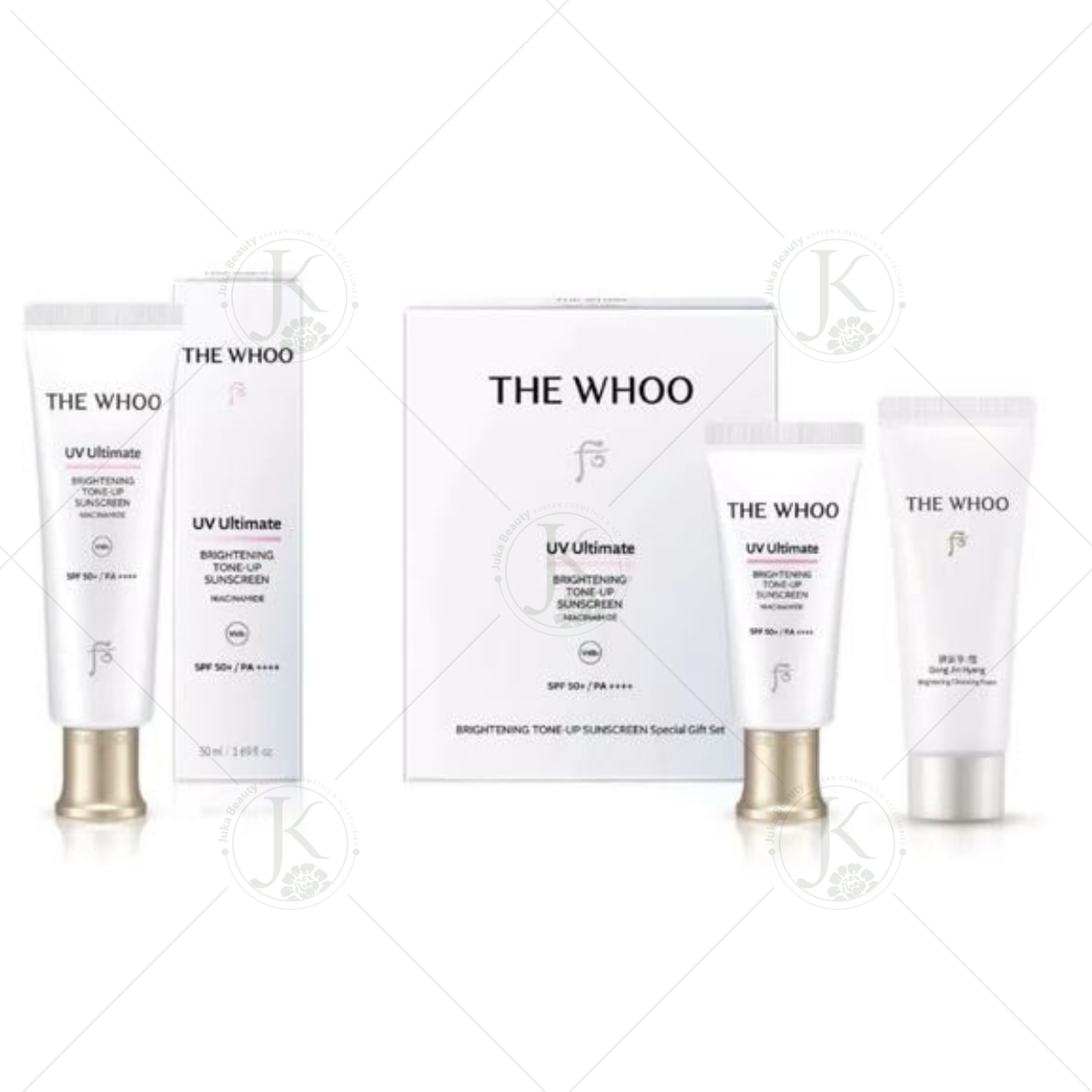  (HÀNG ORDER) Kem chống nắng nâng tone The Whoo UV Ultimate Brightening Tone Up Sunscreen Special Set (Tặng kèm sữa rửa mặt) 