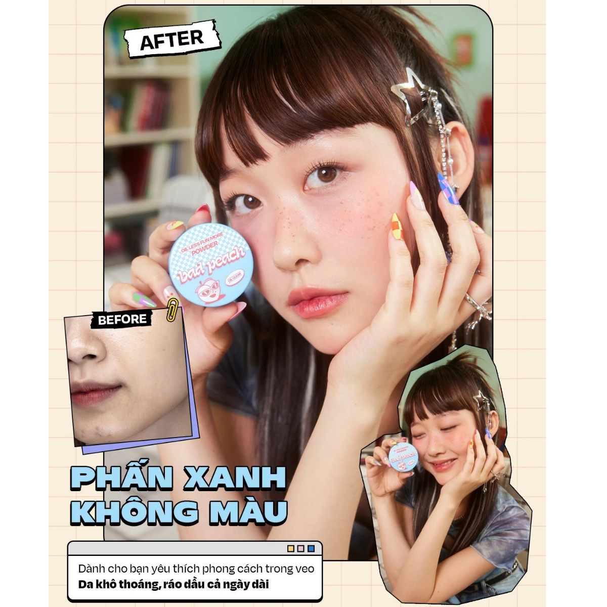  (HSD T6/2026) Phấn Phủ Bột Kiềm Dầu, Che Phủ Bad Peach Oil Less Fun More Powder SPF35/ PA++ 4g 