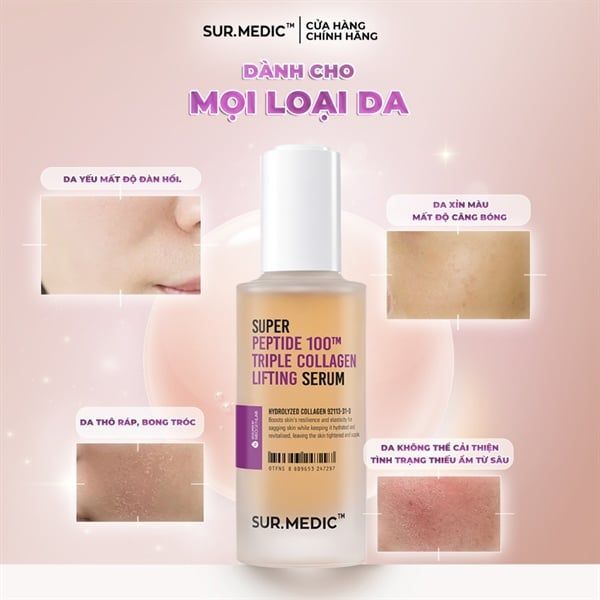  (Mẫu mới) Tinh chất chống lão hóa, nâng cơ Sur.medic+ Super Peptide 100 Collagen Lifting Serum 50ml 