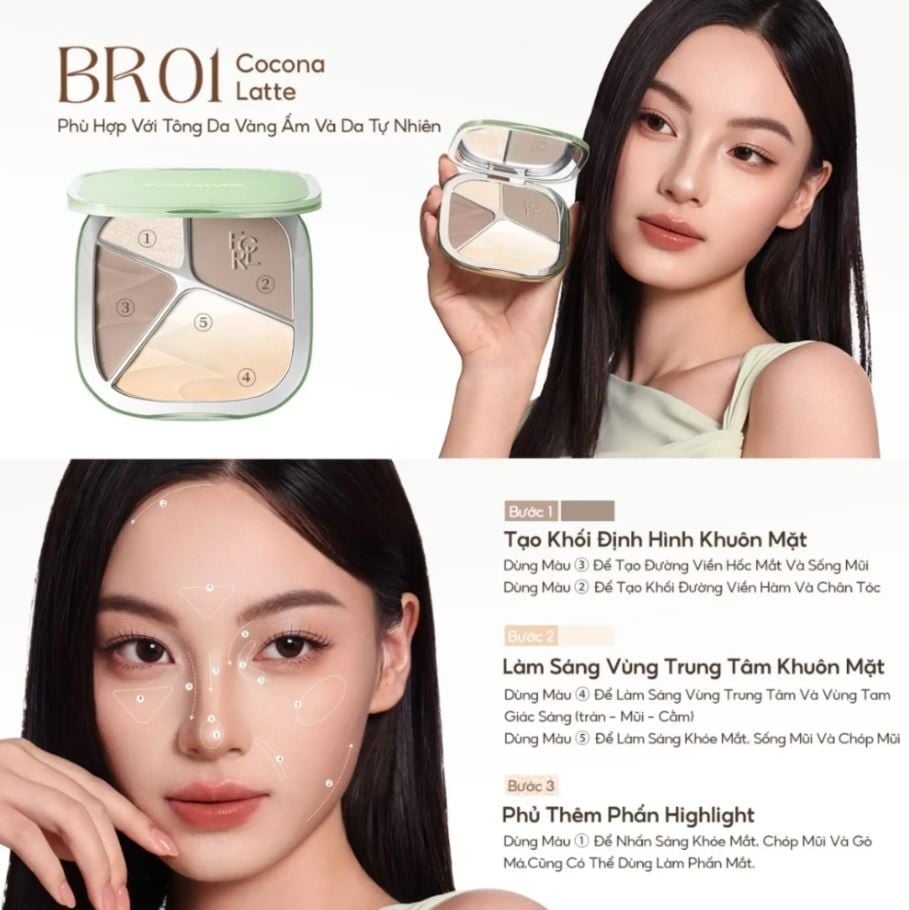  Phấn tạo khối 4 ô Focallure 4 Color Highlighter Contour Palette 15.5g 