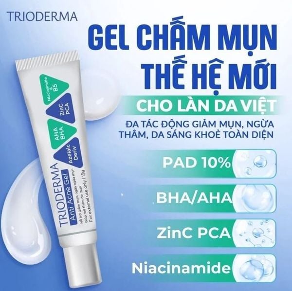  (XANH) Gel ngừa mụn, giảm thâm Trioderma Anti Acne Gel 15g 