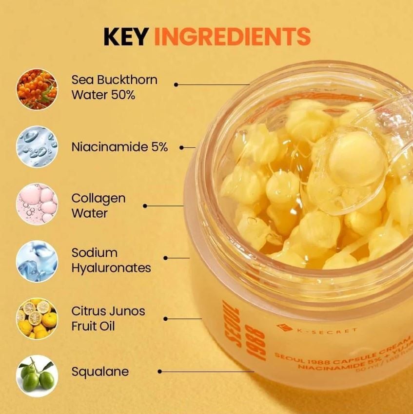  Kem Dưỡng Viên Nang Sáng Da, Mờ Thâm K-Secret Seoul 1988 Capsule Cream: Niacinamide 5% + Yuja 50ml 