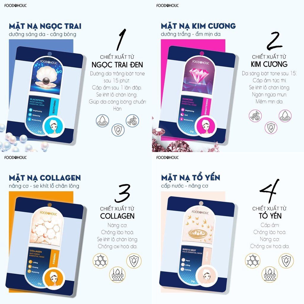  Mặt nạ giấy cấp ẩm, dưỡng sáng Foodaholic Essential Mask 23g (1 miếng) 