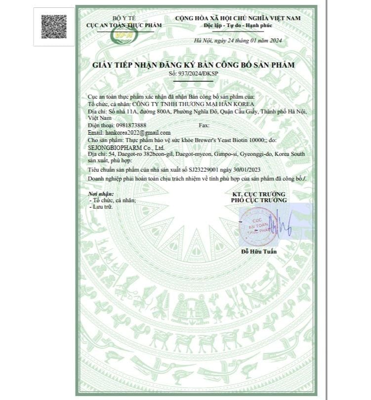  Viên Uống Hỗ Trợ Mọc Tóc, Giảm Rụng Tóc Sejong Biopharm Brewer's Yeast Biotin (60 viên) 