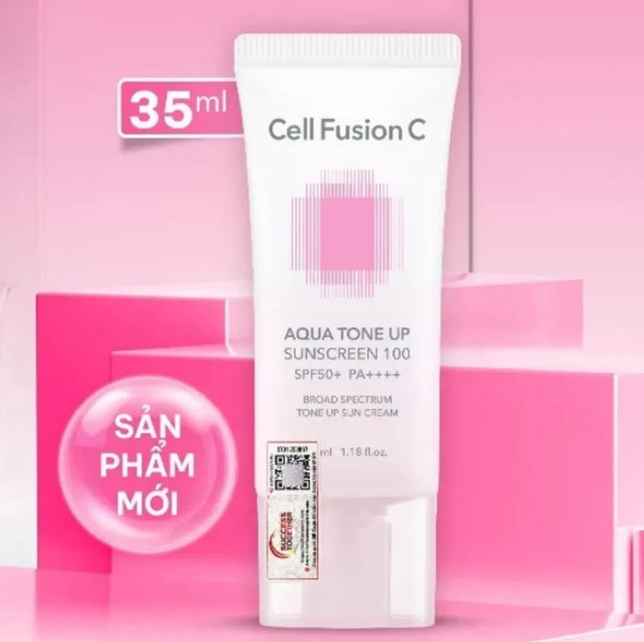  Kem chống nắng nâng tone, cấp ẩm Cell Fusion C Aqua Tone Up Sunscreen 100 SPF50+ PA++++ (Hồng mới) 