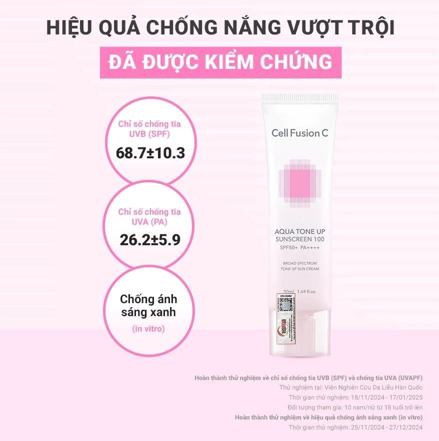  Kem chống nắng nâng tone, cấp ẩm Cell Fusion C Aqua Tone Up Sunscreen 100 SPF50+ PA++++ (Hồng mới) 