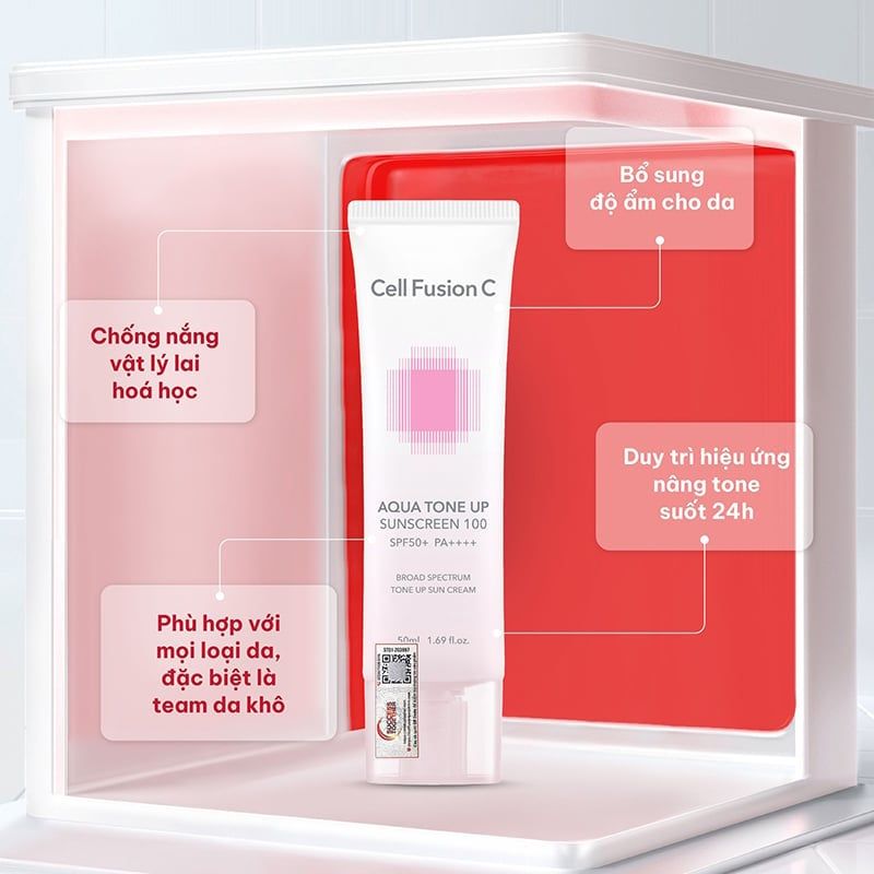  Kem chống nắng nâng tone, cấp ẩm Cell Fusion C Aqua Tone Up Sunscreen 100 SPF50+ PA++++ (Hồng mới) 