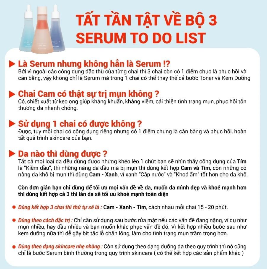  Tinh chất dưỡng ẩm, sáng da, giảm mụn To Do List Ampoule 100ml ( 3 dòng) 