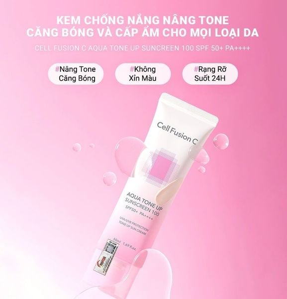  Kem chống nắng nâng tone, cấp ẩm Cell Fusion C Aqua Tone Up Sunscreen 100 SPF50+ PA++++ (Hồng mới) 