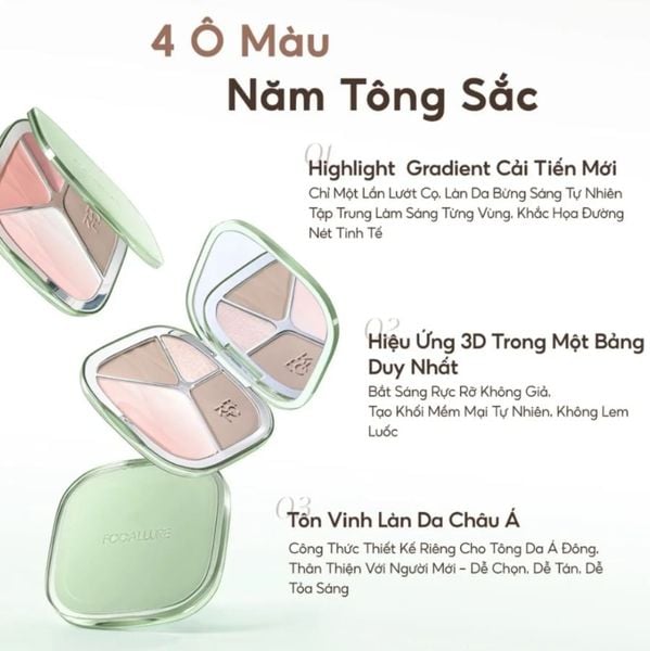  Phấn tạo khối 4 ô Focallure 4 Color Highlighter Contour Palette 15.5g 