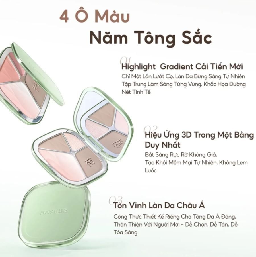  Phấn tạo khối 4 ô Focallure 4 Color Highlighter Contour Palette 15.5g 