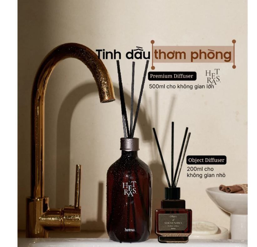  Bộ Tinh Dầu Nước Hoa Khuếch Tán Hương Thơm Hetras Premium Diffuser 500ml - Objet Diffuser 200ml 