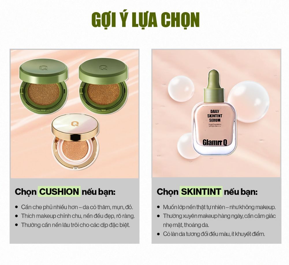  (Mẫu mới) Kem nền căng bóng Glamrr Q Daily Skintint Serum Vegan Foundation SPF50+ PA++++ 30ml 