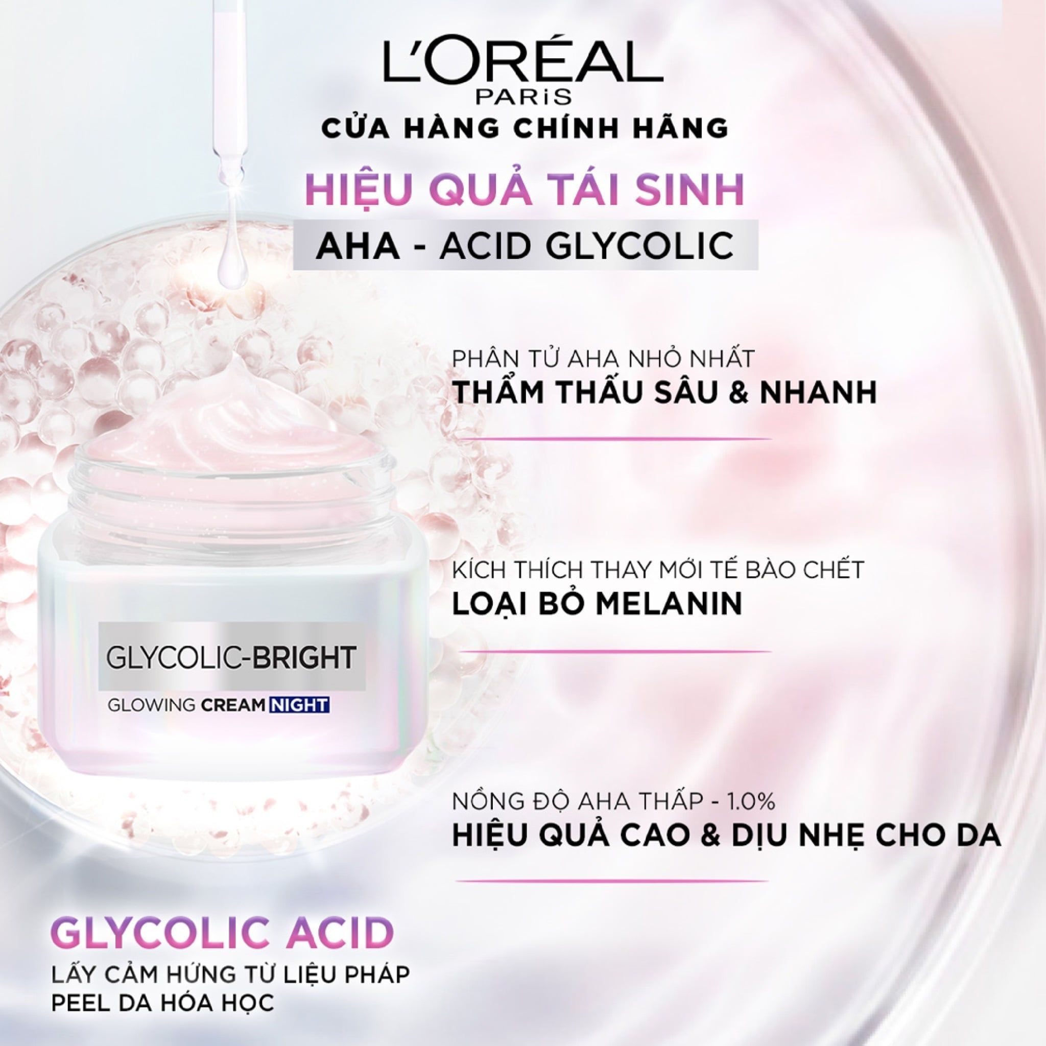  Kem Dưỡng Sáng Da Ban Đêm L'Oréal LOREAL Glycolic Bright Glowing Cream NIGHT 50ml 