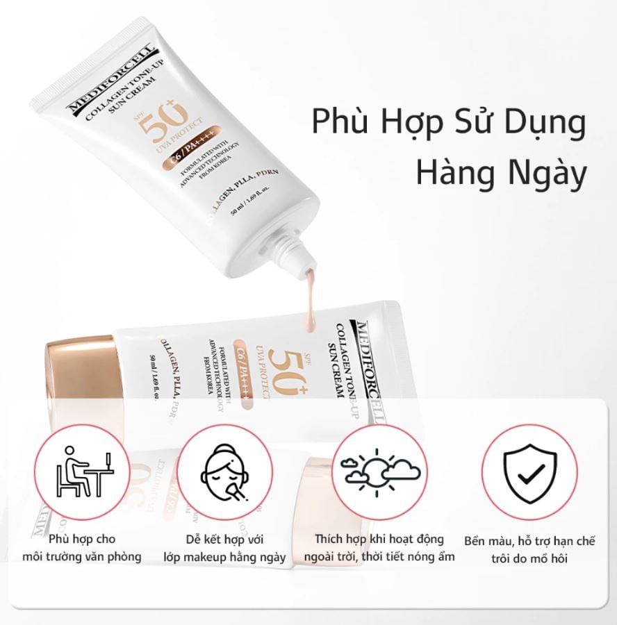  Kem Chống Nắng Nâng Tone Mediforcell Collagen Tone Up Sun Cream SPF50+ PA++++ 50ml 