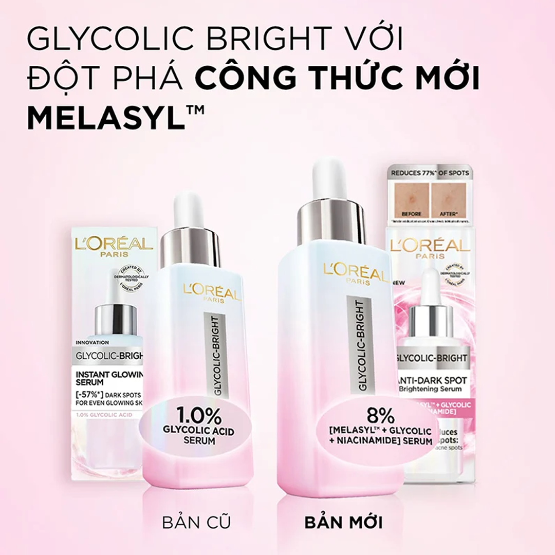  (Mẫu mới) Tinh Chất Dưỡng Sáng L'Oréal LOREAL Glycolic Bright Anti Dark Spot Brightening Serum 30ml 