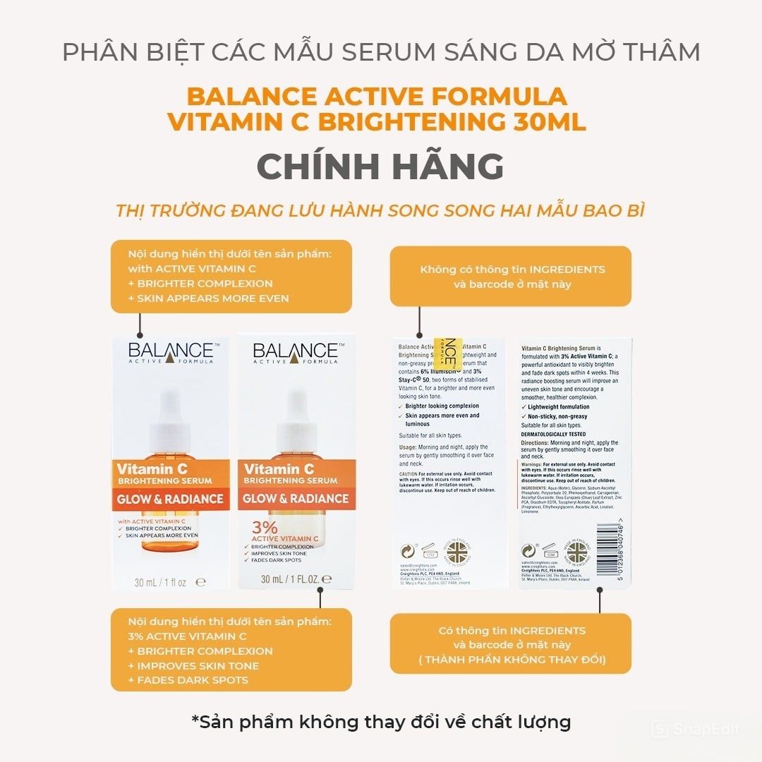  Tinh Chất Dưỡng Trắng Da, Giảm Thâm Balance Active Formula Vitamin C 