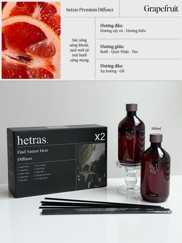 Bộ Tinh Dầu Nước Hoa Khuếch Tán Hương Thơm Hetras Premium Diffuser 500ml 