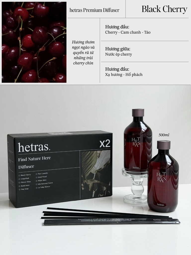  Bộ Tinh Dầu Nước Hoa Khuếch Tán Hương Thơm Hetras Premium Diffuser 500ml 