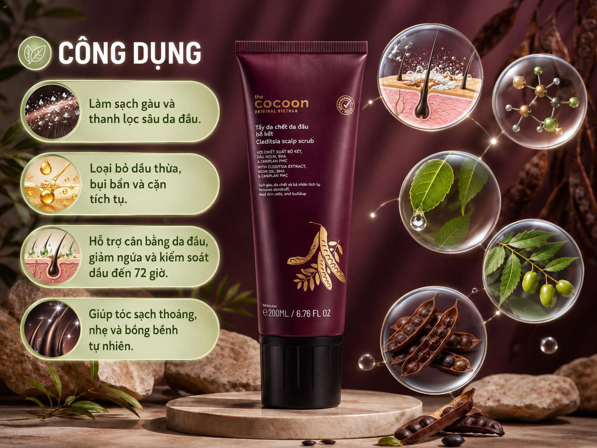  Tẩy Tế Bào Chết Da Đầu Bồ Kết Cocoon Gleditsia Scalp Scrub 200ml 