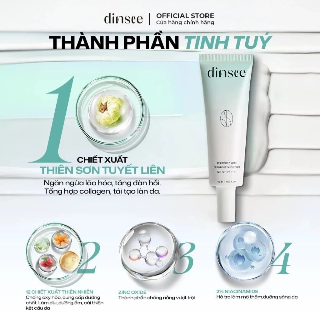  Kem Chống Nắng Dinsee Premium   Vegan Sunscreen SPF50+ PA++++ 50ml 