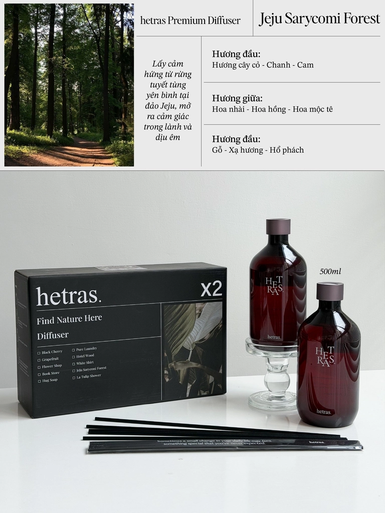  Bộ Tinh Dầu Nước Hoa Khuếch Tán Hương Thơm Hetras Premium Diffuser 500ml 