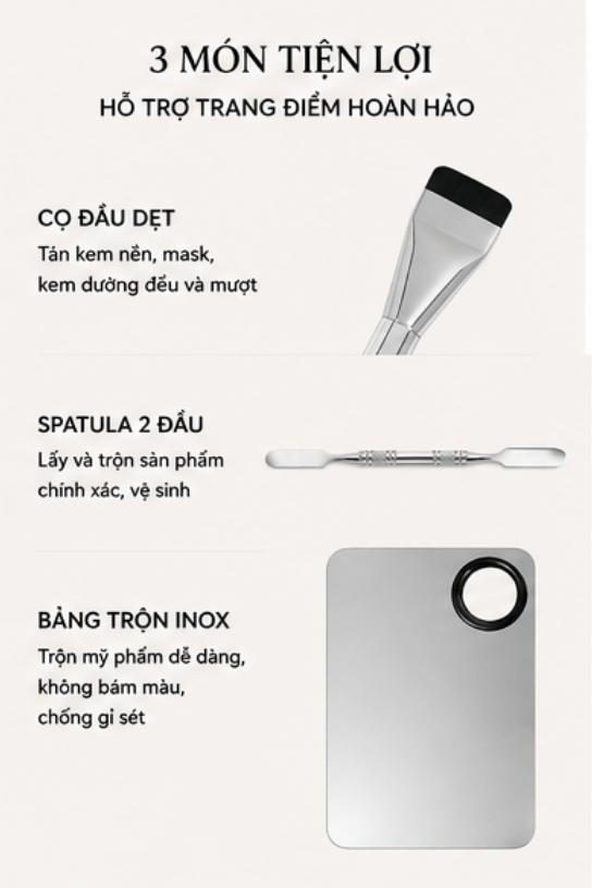  (SET 3 MÓN KHAY+THANH TRỘN+CỌ DÀN NỀN) Bộ Dụng Cụ Hỗ Trợ Trang Điểm Chuyên Nghiệp 