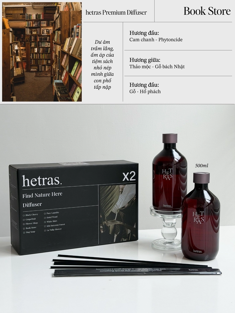  Bộ Tinh Dầu Nước Hoa Khuếch Tán Hương Thơm Hetras Premium Diffuser 500ml 