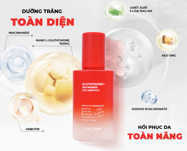  Tinh Chất Dưỡng Trắng, Kiềm Dầu Angel's Liquid Glutathione+ Niacinamide Cica Ampoule 45ml (Bản Đỏ) 