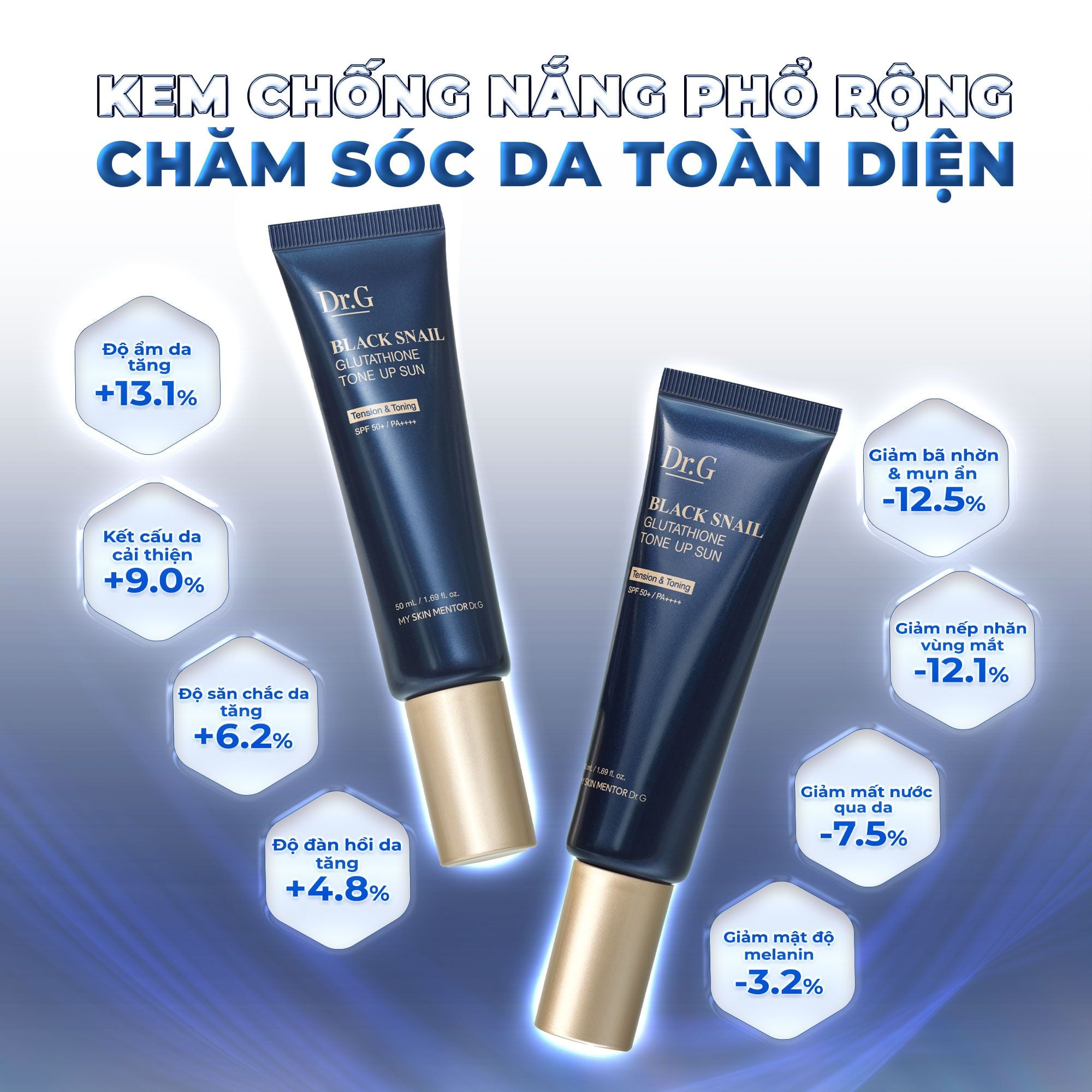  Kem Chống Nắng Phổ Rộng, Nâng Tone DR.G Black Snail Glutathione Tone Up Sun SPF50+ PA++++ 50ml 