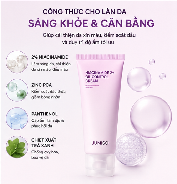  Kem Dưỡng Ẩm, Cải Thiện Da Xỉn Màu Jumiso Niacinamide 2+ Oil Control Cream 80ml 