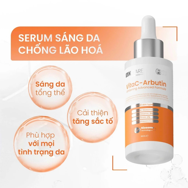  (TẶNG KÈM 2 MIẾNG MẶT NẠ MD CARE) Tinh Chất Sáng Da, Chống Lão Hóa MD CARE VitaC Arbutin Serum 30ml 