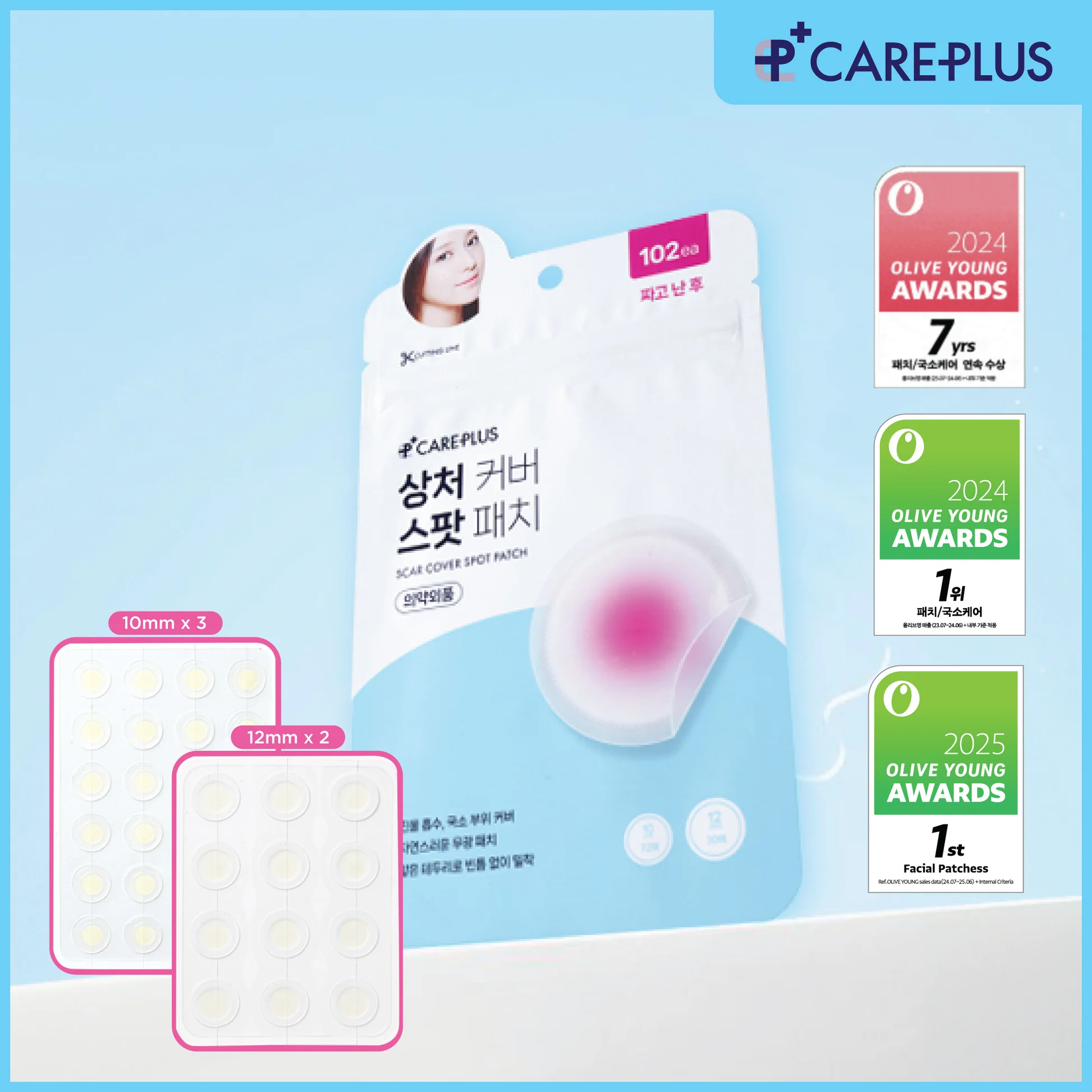  (Xanh Dương) Miếng Dán Mụn Care Plus Scar Cover Spot Patch (102 Miếng) 