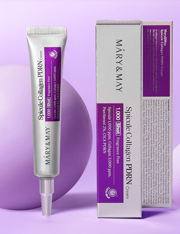  (TÍM) Kem Dưỡng Vi Kim Mary&May 1000 Shot Spicule Collagen PDRN 15g 