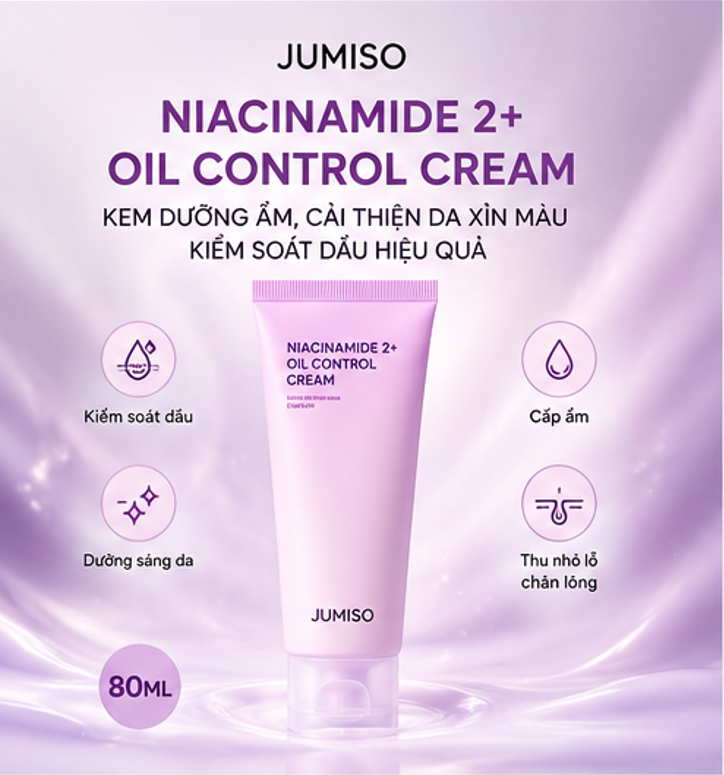  Kem Dưỡng Ẩm, Cải Thiện Da Xỉn Màu Jumiso Niacinamide 2+ Oil Control Cream 80ml 