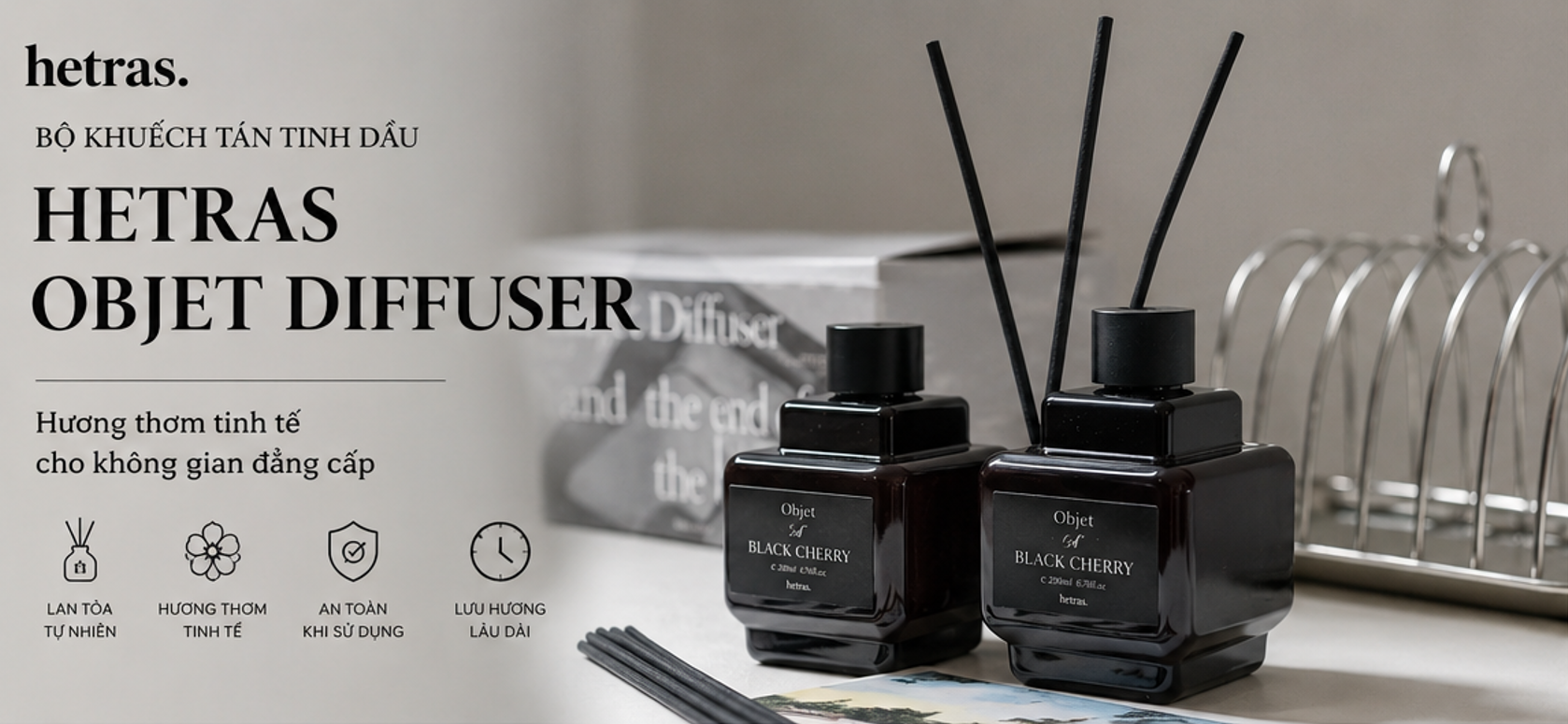  Bộ Tinh Dầu Nước Hoa Khuếch Tán Hương Thơm Hetras Premium Diffuser 500ml - Objet Diffuser 200ml 