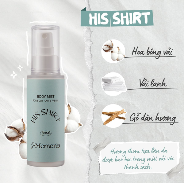  Xịt Thơm Cơ Thể De Memoria Body Mist His Shirt 50ml #04 