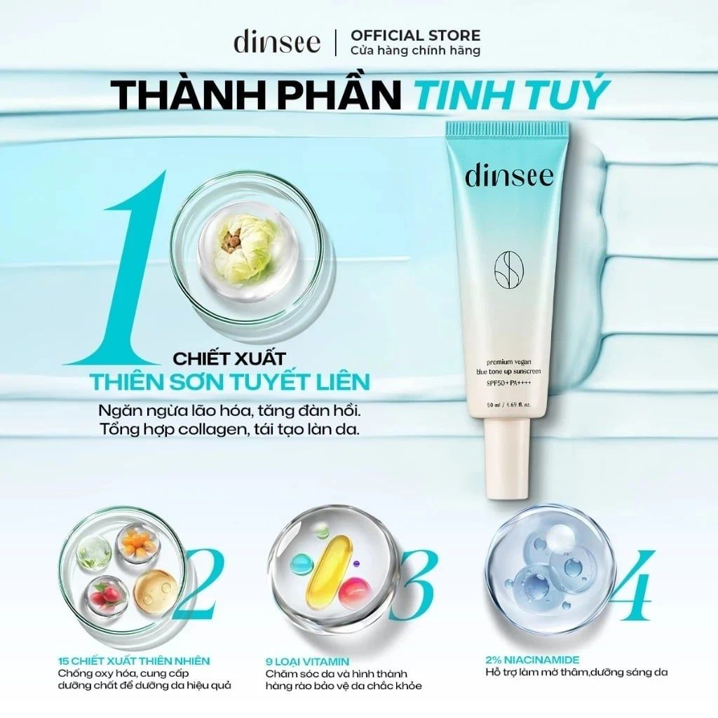  Kem Chống Nắng Dinsee Premium   Vegan Sunscreen SPF50+ PA++++ 50ml 