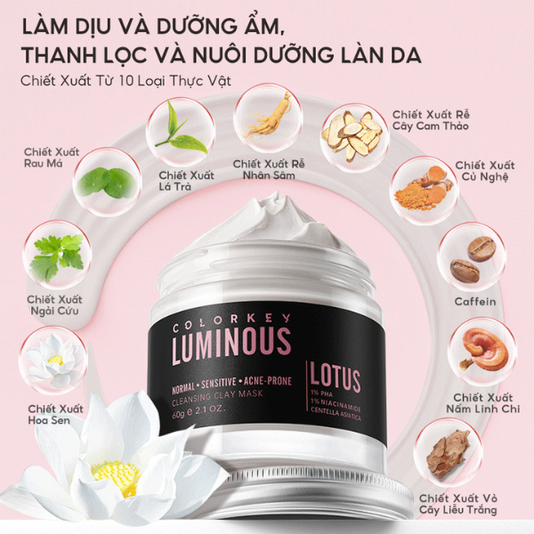  (LOTUS) Mặt Nạ Đất Sét Colorkey Luminous Cleansing Clay Mask 
