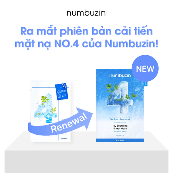  (1 MIẾNG) Mặt Nạ Giấy Numbuzin Làm Dịu Da Numbuzin No.4 TEA TREE + PANTHENOL Icy Soothing Sheet Mask 27ml 