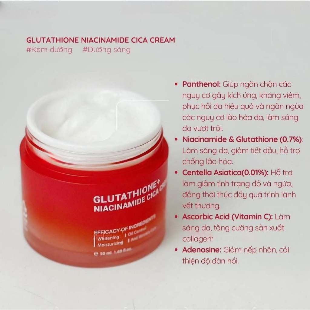  Kem Dưỡng Trắng, Thu Nhỏ Lỗ Chân Lông Angel's Liquid Glutathione+ Niacinamide Cica Cream 50ml (Bản Đỏ) 