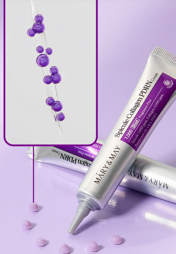  (TÍM) Kem Dưỡng Vi Kim Mary&May 1000 Shot Spicule Collagen PDRN 15g 
