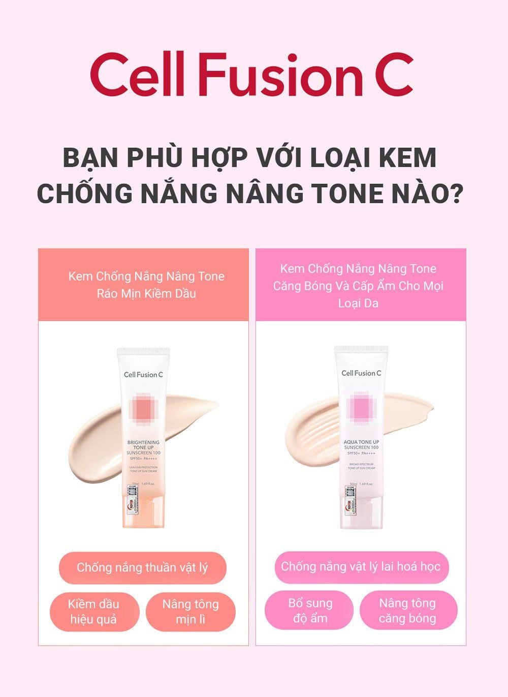  Kem chống nắng nâng tone, cấp ẩm Cell Fusion C Aqua Tone Up Sunscreen 100 SPF50+ PA++++ (Hồng mới) 