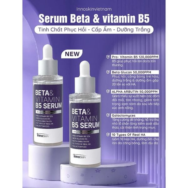  (Mẫu mới) Tinh Chất Phục Hồi, Cấp Ẩm Innoskin Beta & Vitamin B5 Serum 50ml 