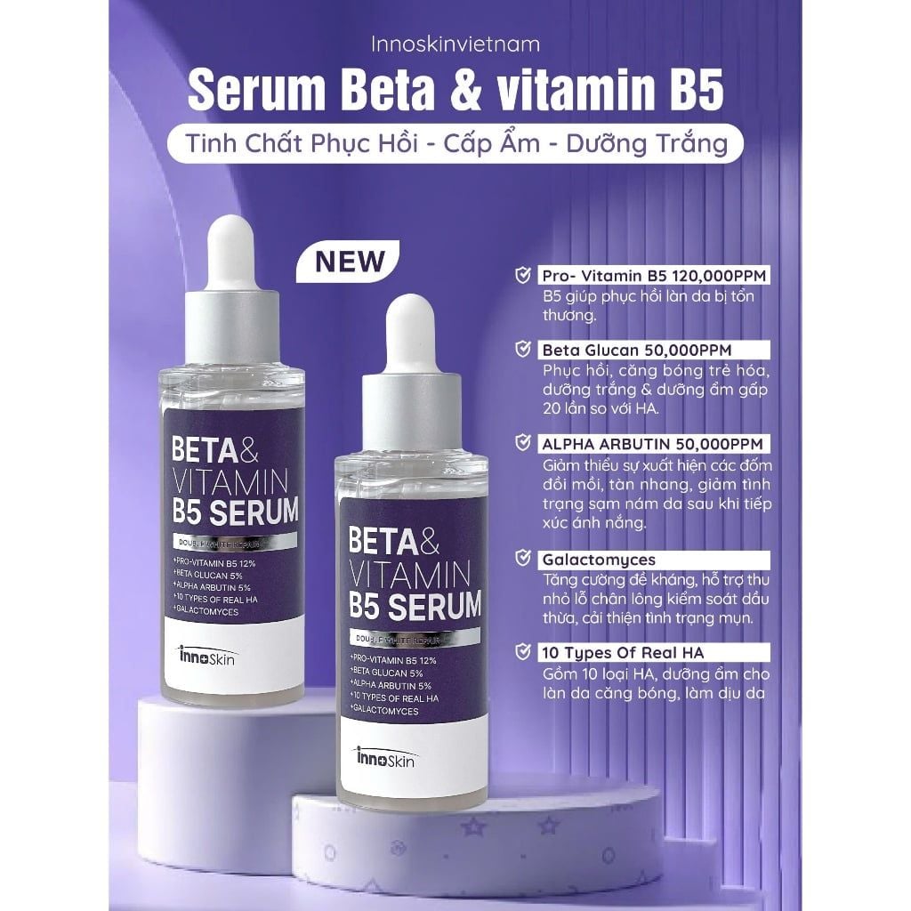  (Mẫu mới) Tinh Chất Phục Hồi, Cấp Ẩm Innoskin Beta & Vitamin B5 Serum 50ml 