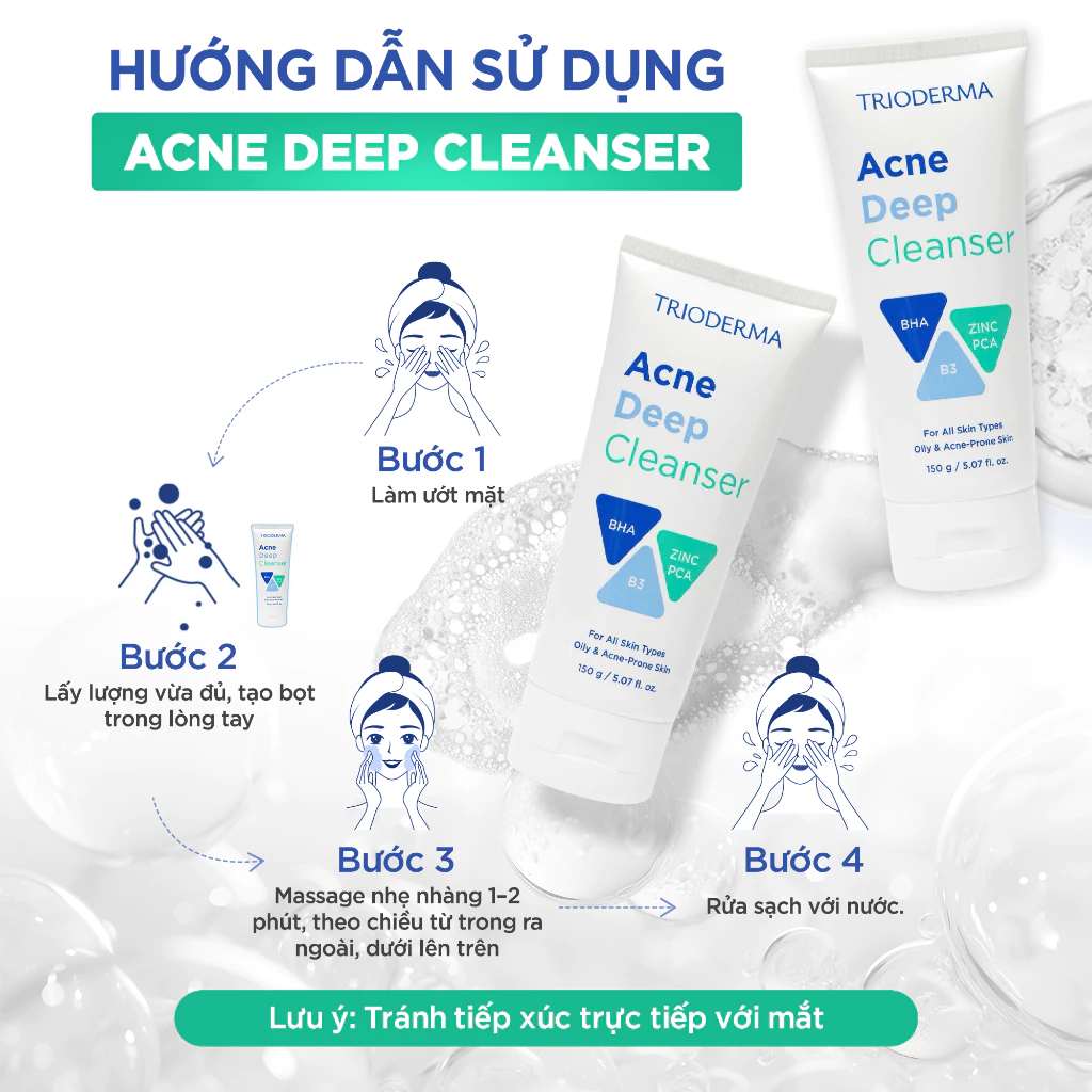  Sữa rửa mặt dạng gel Trioderma Acne Deep Cleanser 150g 