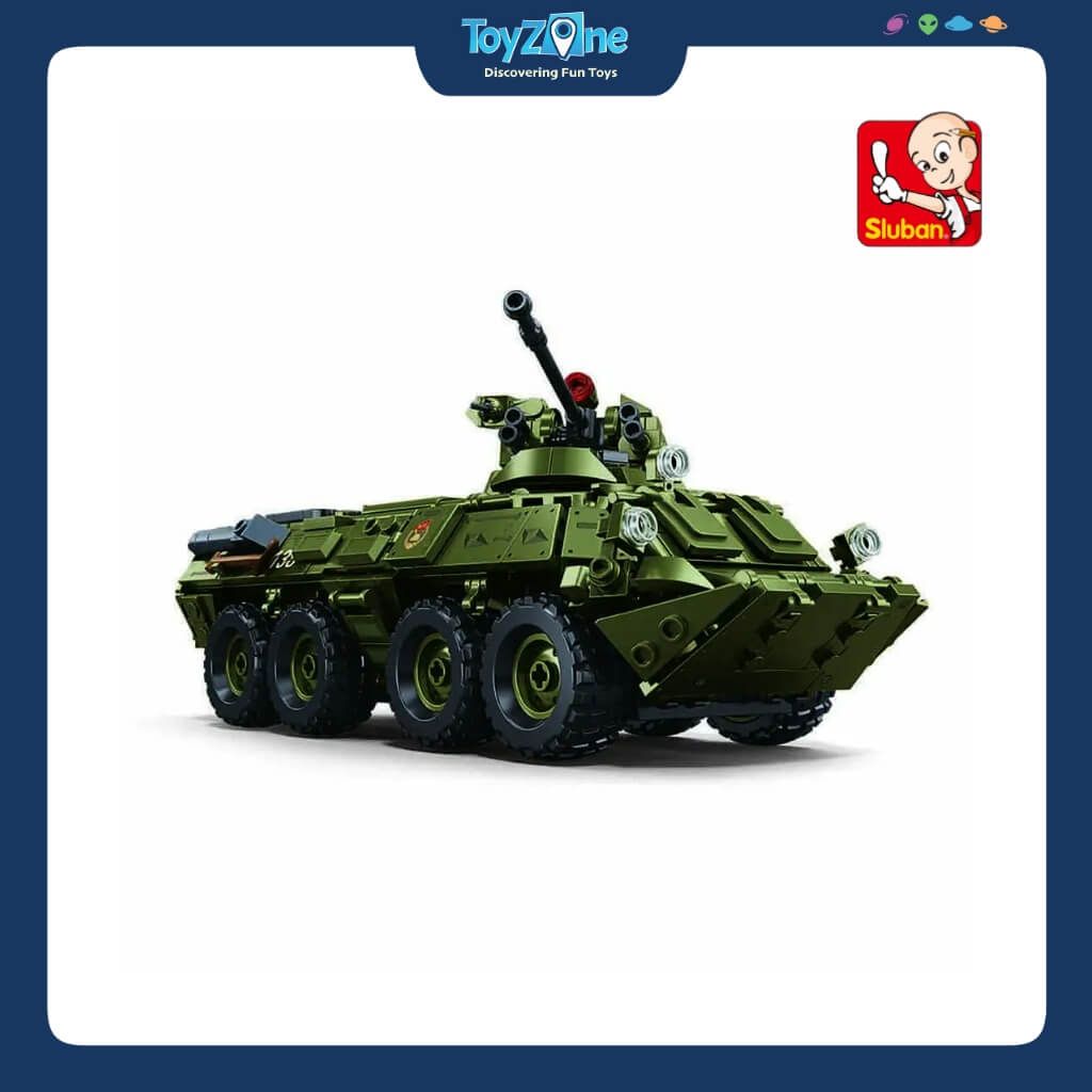 Bộ Đồ Chơi Lắp Ráp Mô Hình Xe Chiến Đấu Bọc Thép BTR-80AS 2in1 1:35 SLUBAN