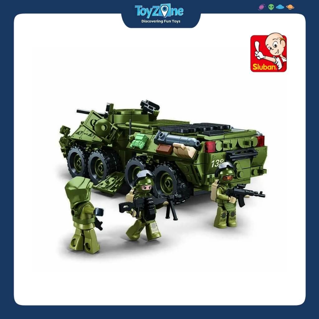 Bộ Đồ Chơi Lắp Ráp Mô Hình Xe Chiến Đấu Bọc Thép BTR-80AS 2in1 1:35 SLUBAN