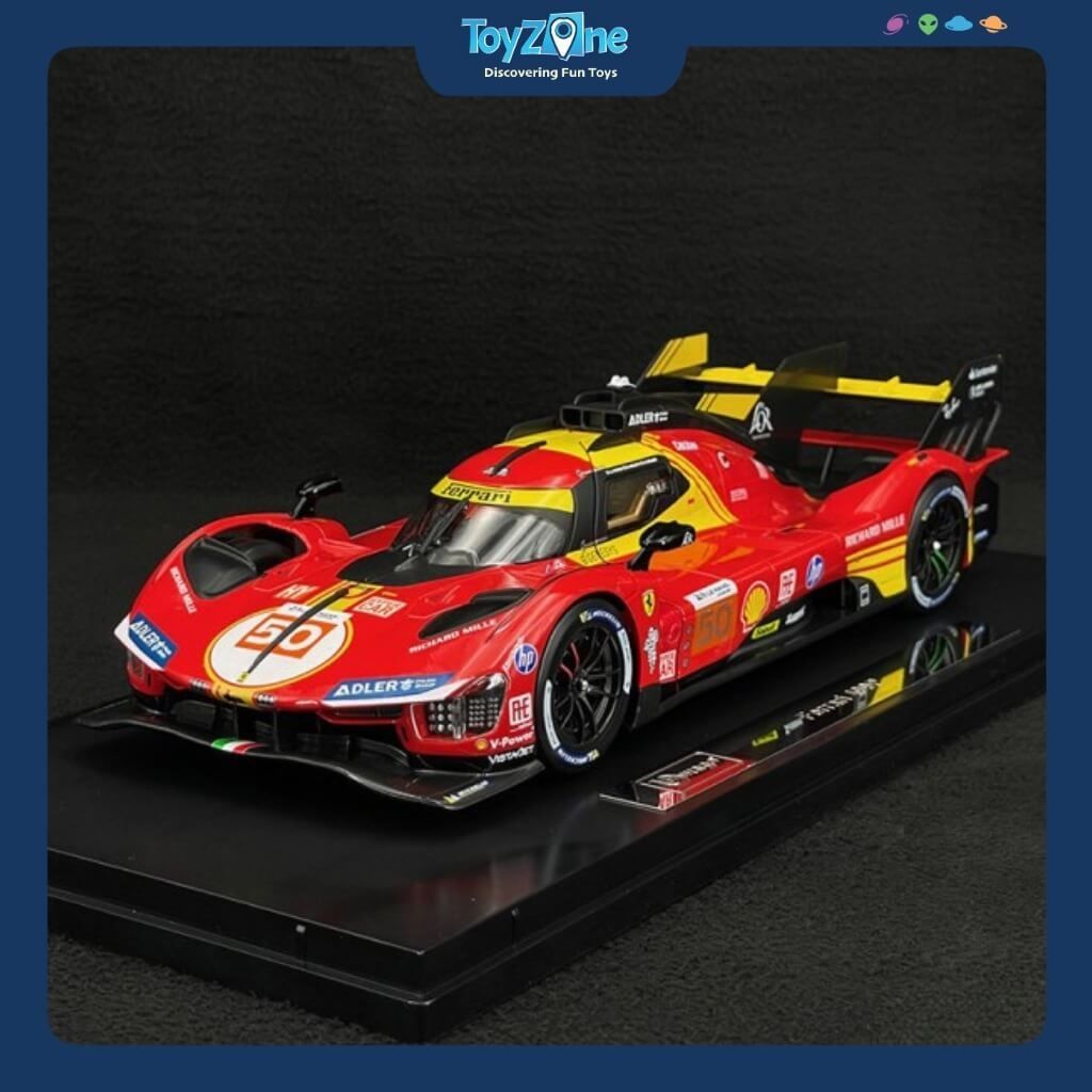 Mô hình xe Ferrari Racing 499P Le Mans Hypercar 2024 Champion Deluxe Version 1:18 BBURAGO
